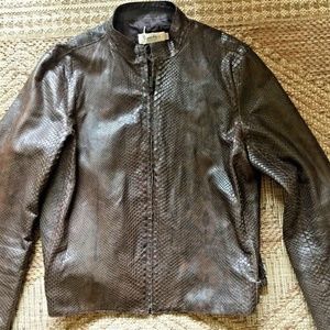 Calvin Klein 100% Python Snake Leather Moto Jacket Made in Italy M/L Brown